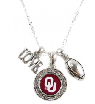 Oklahoma Sooners Multi Charm Love Football Red Silver Necklace Jewelry OU - C811PCV3B7X