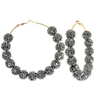 3 Inch Starry Night Black Sparkle Ball Hoop Earrings - C411901FZAB