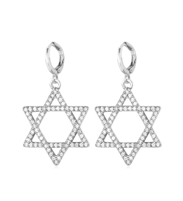 U7 Women Teen Platinum/18K Gold Plated CZ Star of David Dangle Earring - Platinum - CN12MAK4TP8