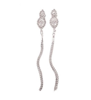 Rhinestone Silver Plated Clip on Earrings 4 Stands Tassels Fashion Earrings No Pierced - CZ12NT6OWU8