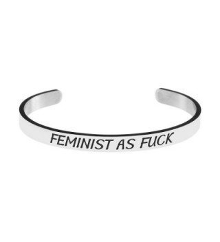 Bangle Bracelet for Women Engraved Inspirational Feminist As Fuck Silver Hand Stamped Jewelry - CR188RX4R2M