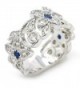 Sparkly Bride Vintage Blue CZ Fashion Statement Ring Flower Leaves Wide Band Women - CO12DI8PUBL