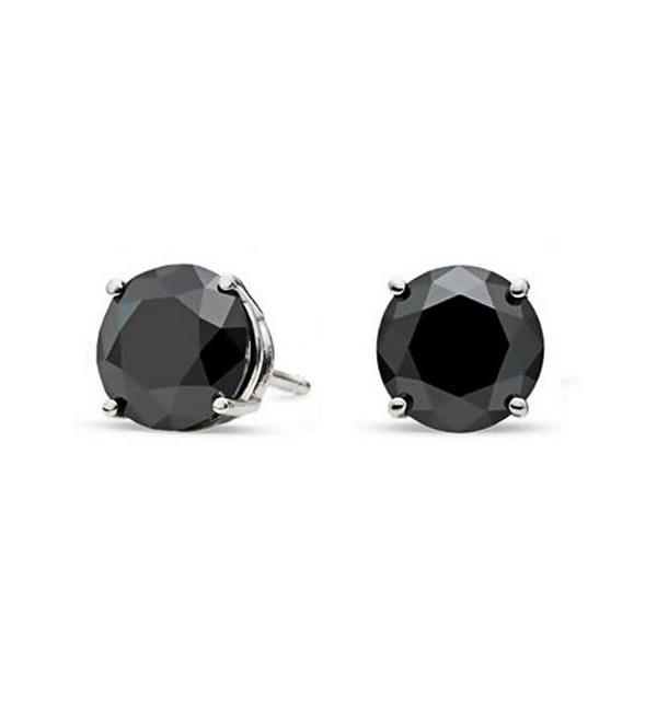 Sterling Silver Black 3mm Round Cubic Zirconia CZ Stud Earrings - CF115OX69YV