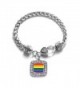 LGBT Gay Pride Classic Silver Plated Square Crystal Charm Bracelet - CE11KY4U6VR