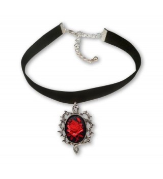 Gothic Red Rose Cameo Black Velvet Choker Adjustable Size Cosplay Jewelry - CE12BHS133X