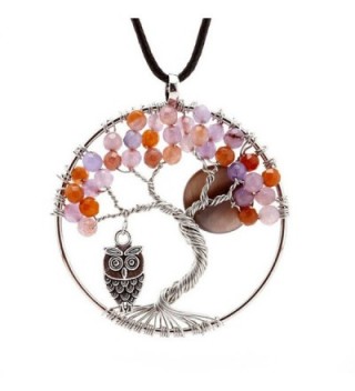 Natural Topaz Handmade Tree Pendant Necklace - The mangrove Owl And Moon - Purple - CM12K9V5O0H