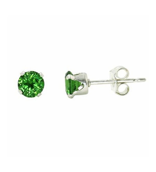 Sterling Silver Green 3mm Round Cubic Zirconia CZ Stud Earrings - CV115OX2LIJ