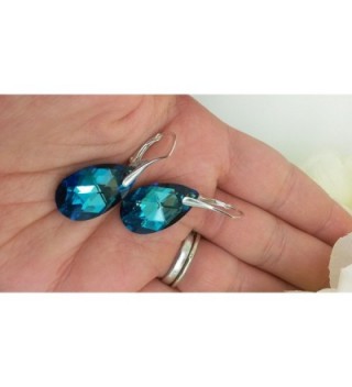 Swarovski Crystals Blue Green Leverback Earrings in Women's Drop & Dangle Earrings