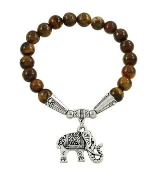 Falari Elephant Lucky Charm Natural Stone Bracelet Tiger-Eye B2448-TE - CT124HGMKDJ