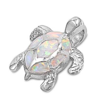 Turtle Sterling Silver Pendant Necklace - White Lab Created Opal - CF128XN0RVT
