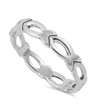 High Polish Christian Fish Loop Stackable Ring Sterling Silver Band Sizes 3-12 - CP187YUWTR3