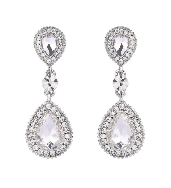 BriLove Women's Wedding Bridal Crystal Teardrop Infinity Figure 8 Beaded Dangle Earrings - Silver-Tone Clear - CQ12HDNQLG5
