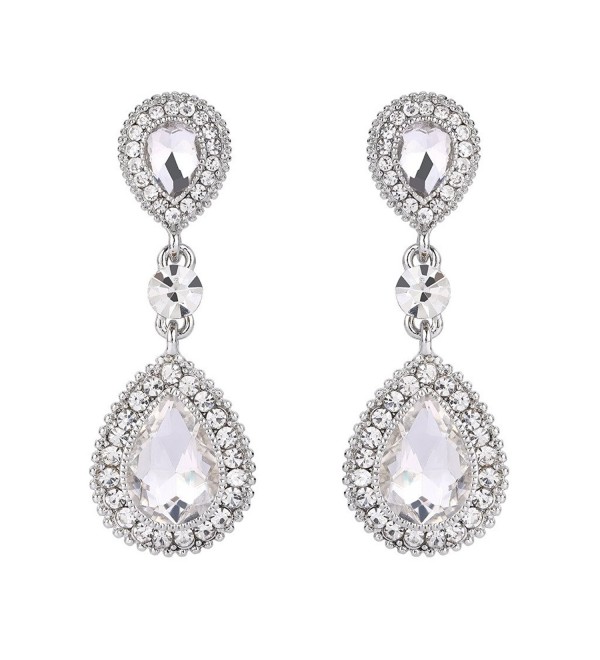 BriLove Women's Wedding Bridal Crystal Teardrop Infinity Figure 8 Beaded Dangle Earrings - Silver-Tone Clear - CQ12HDNQLG5