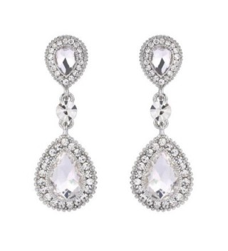 BriLove Women's Wedding Bridal Crystal Teardrop Infinity Figure 8 Beaded Dangle Earrings - Silver-Tone Clear - CQ12HDNQLG5