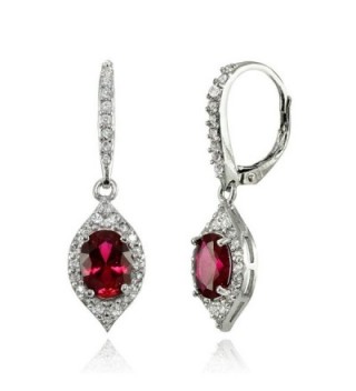 LOVVE Sterling Silver Gemstone & White Topaz Oval Dangle Earrings- Choice of Colors - Created Ruby - CO183S4485M