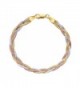 JewelStop Silver Rose Rhodium Yellow Shiny Diamond-Cut Tri-Color Fancy Weave Anklet Bracelet - 10" - CQ11NBL03LX
