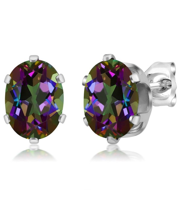 Sterling Silver Mystic Topaz Gemstone Birthstone Green Stud Earrings (2.90 cttw- Oval 8X6MM) - C1115SJY1W3