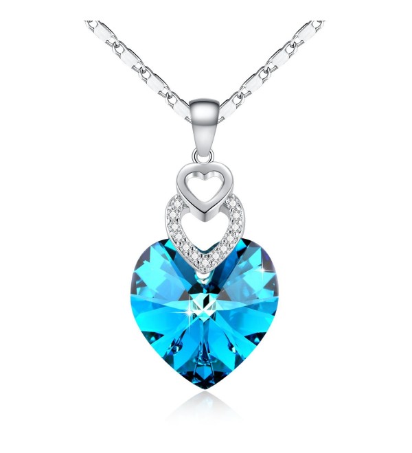 Sapphire Pendant Necklace Swarovski Adjustable - Ocean Blue - C517YWRQ85W