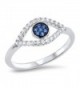 Evil Eye Blue Simulated Sapphire Micro Pave Ring .925 Sterling Silver Band Sizes 5-10 - CR12MX09K3W