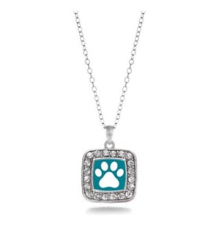 Pretty Paw Cat or Dog Print Charm Classic Silver Plated Square Crystal Necklace - C311MCHW0XL