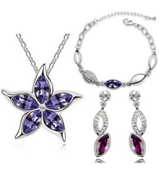 MAFMO Hot Sell Five Leaves Flower Pendant Jewelry Set Crystal Star Necklace Bracelet Earrings - Purple - CS12E9A2B9F