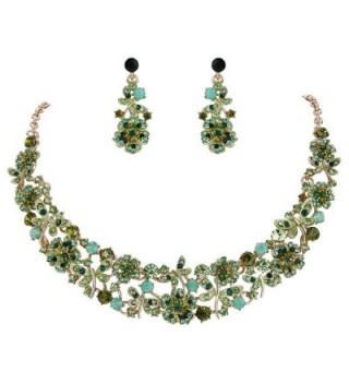 EVER FAITH Austrian Crystal Enamel Butterfly Hibiscus Floral Vine Necklace Earrings Set - Green Gold-Tone - CP186ZQ64KR
