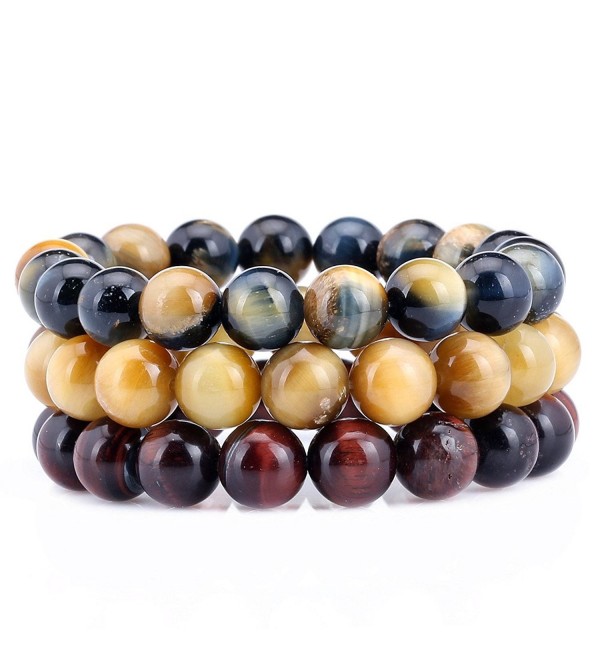 10MM Tiger Eye 7-7.5 Inch Stretchy Adjustable Stackable Bracelet Set of 3 - CO12542BIER