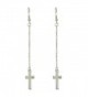 Feelontop New Fashion Gold Silver Plated Cross Shape Long Chain Drop Dangle Earrings with Jewelry Pouch - silver - CI183W7LLMU