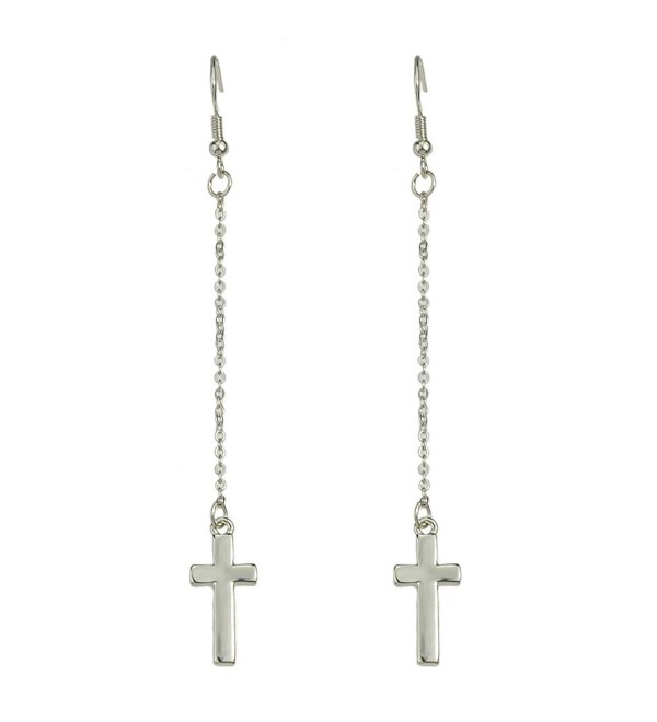Feelontop New Fashion Gold Silver Plated Cross Shape Long Chain Drop Dangle Earrings with Jewelry Pouch - silver - CI183W7LLMU