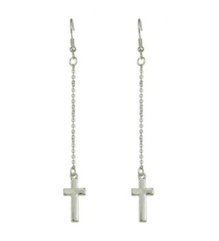 Feelontop New Fashion Gold Silver Plated Cross Shape Long Chain Drop Dangle Earrings with Jewelry Pouch - silver - CI183W7LLMU