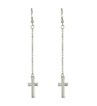 Feelontop New Fashion Gold Silver Plated Cross Shape Long Chain Drop Dangle Earrings with Jewelry Pouch - silver - CI183W7LLMU