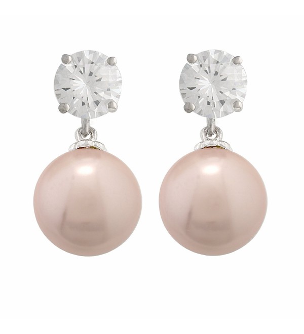 JanKuo Jewelry Rhodium Plated Pink Color Simulated Pearl with CZ Dangling Earrings - C8115J0TLFD