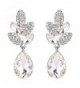 EVER FAITH Rhinestone Crystal Wedding Leaf Teardrop Pierced Dangle Earrings Silver-Tone - Clear - CD11KKCI9M1