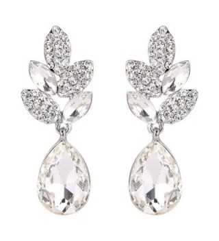 EVER FAITH Rhinestone Crystal Wedding Leaf Teardrop Pierced Dangle Earrings Silver-Tone - Clear - CD11KKCI9M1