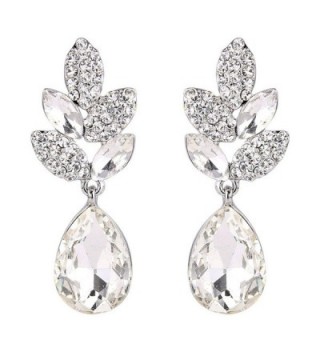 EVER FAITH Rhinestone Crystal Wedding Leaf Teardrop Pierced Dangle Earrings Silver-Tone - Clear - CD11KKCI9M1