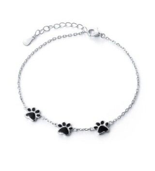 S925 Sterling Silver Puppy Dog Cat Pet Paw Print Bracelets - C318463Z4WE