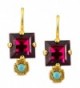 Mariana Gold Plated "Happy Days" Petite Square Fuchsia and Aqua Crystal Drop Earrings - CZ11FYYXYQL