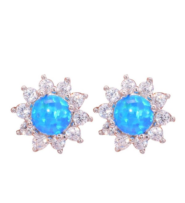 CiNily Rhodium Plated White Blue Pink Green Fire Opal Zircon Women Jewelry Gemstone Stud Earrings 12mm - Blue - CC17YH0WGYY