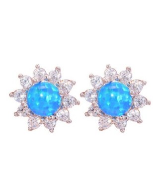 CiNily Rhodium Plated White Blue Pink Green Fire Opal Zircon Women Jewelry Gemstone Stud Earrings 12mm - Blue - CC17YH0WGYY