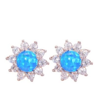 CiNily Rhodium Plated White Blue Pink Green Fire Opal Zircon Women Jewelry Gemstone Stud Earrings 12mm - Blue - CC17YH0WGYY