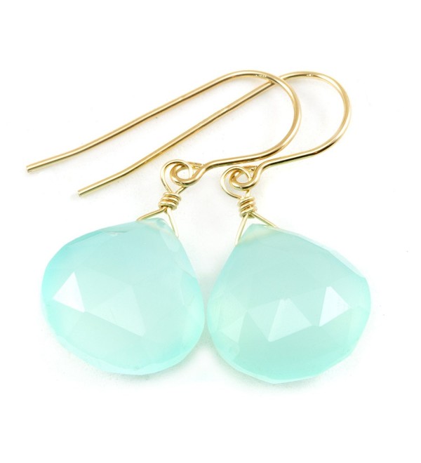 14k Gold Filled Chalcedony Earrings Soft Aqua Blue Green Faceted Heart Teardrops Dangles - CV11CWDHWAZ