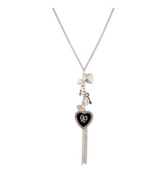 Lux Accessories Pave Heart Bow Fringe Lock Key imitation Pearl Trinket Charm Long Pendant Necklace - CA11WNX2YP3