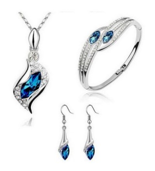 KeyZone Luxury Jewelry Set Earring Bracelet Necklace for Women and Girls - Dark Blue - CA12HIXA4GH