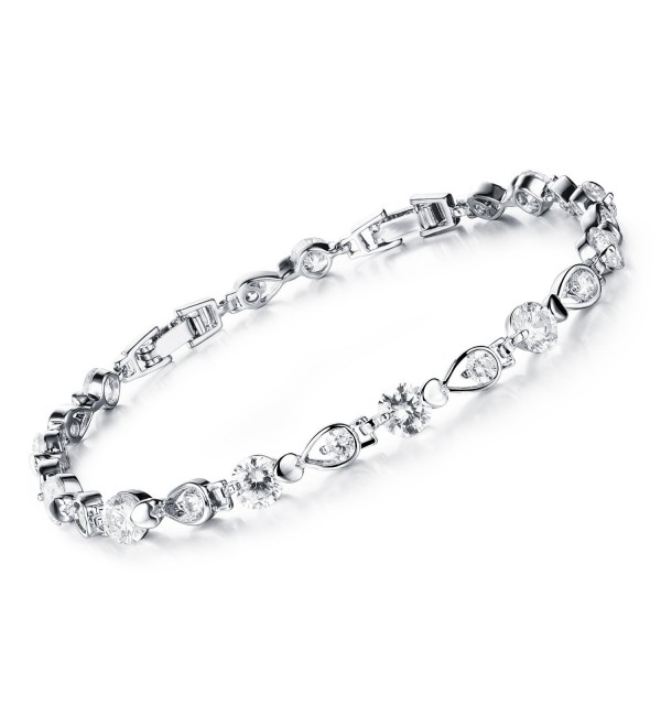 Stainless Steel Swarovski Elements Cubic Zirconia Bracelet with Extended Chain for Women 6.8+1.2" - CM1205Y9L5R