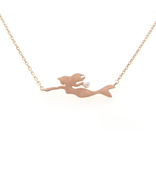 LAONATO .925 Sterling Silver Little Mermaid Pendant Necklace- 17.5" - RoseGold - CP1868HD2E3