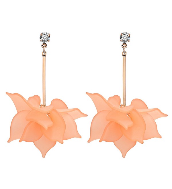 Miraculous Garden Women White Cubic Zirconia Gold Dangle Earrings with Flower Pendant - Orange - C41836HMO8Q