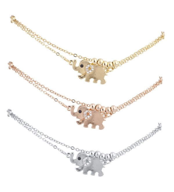 Lux Accessories Tri Color Tone Elephant Animal Boho Novelty Anklet Set 3PC - C5189I2SZEI