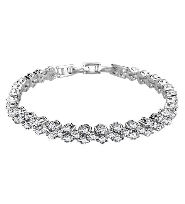 Elensan Woman's 925 Sterling Silver White Cubic Zirconia Tennis Platinum Plated Bling Bracelet - CE12L5GOZBJ