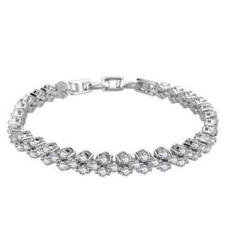 Elensan Woman's 925 Sterling Silver White Cubic Zirconia Tennis Platinum Plated Bling Bracelet - CE12L5GOZBJ