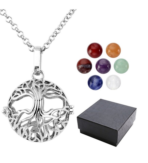 Top Plaza 7 Chakra 8mm Gemstone Healing Crystal Ball Reiki Locket Pendant Necklace - Tree of Life Ball - C512O23LRZI